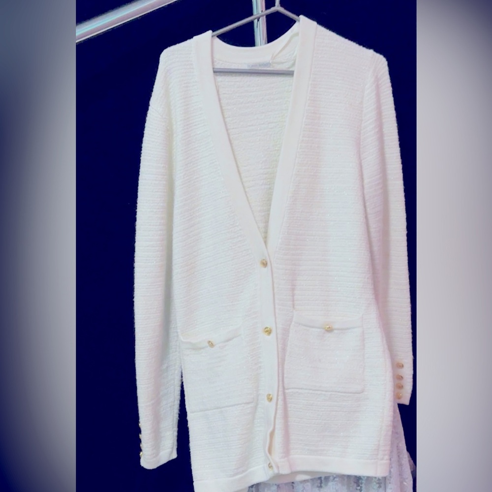 Ronny Kobo Beige V-Neck Long Sleeve Cardigan Sweater OS